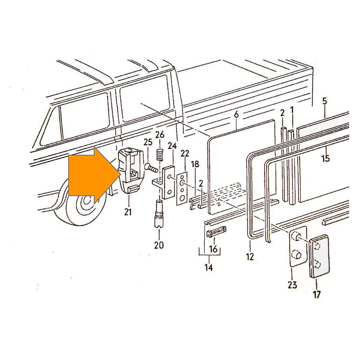 Type2bay, T25 and T4 Latch part for sliding window latch OE-Nr. 281847733