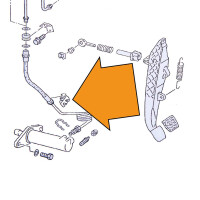 T4 Bracket clutch pressure hose, 1996 and up, orig. VW, OEM 