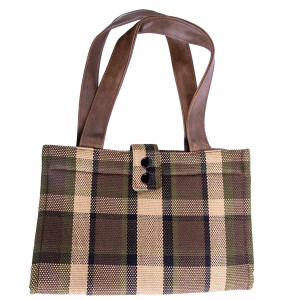 Westfalia Handbag in brown-beige plaid. 