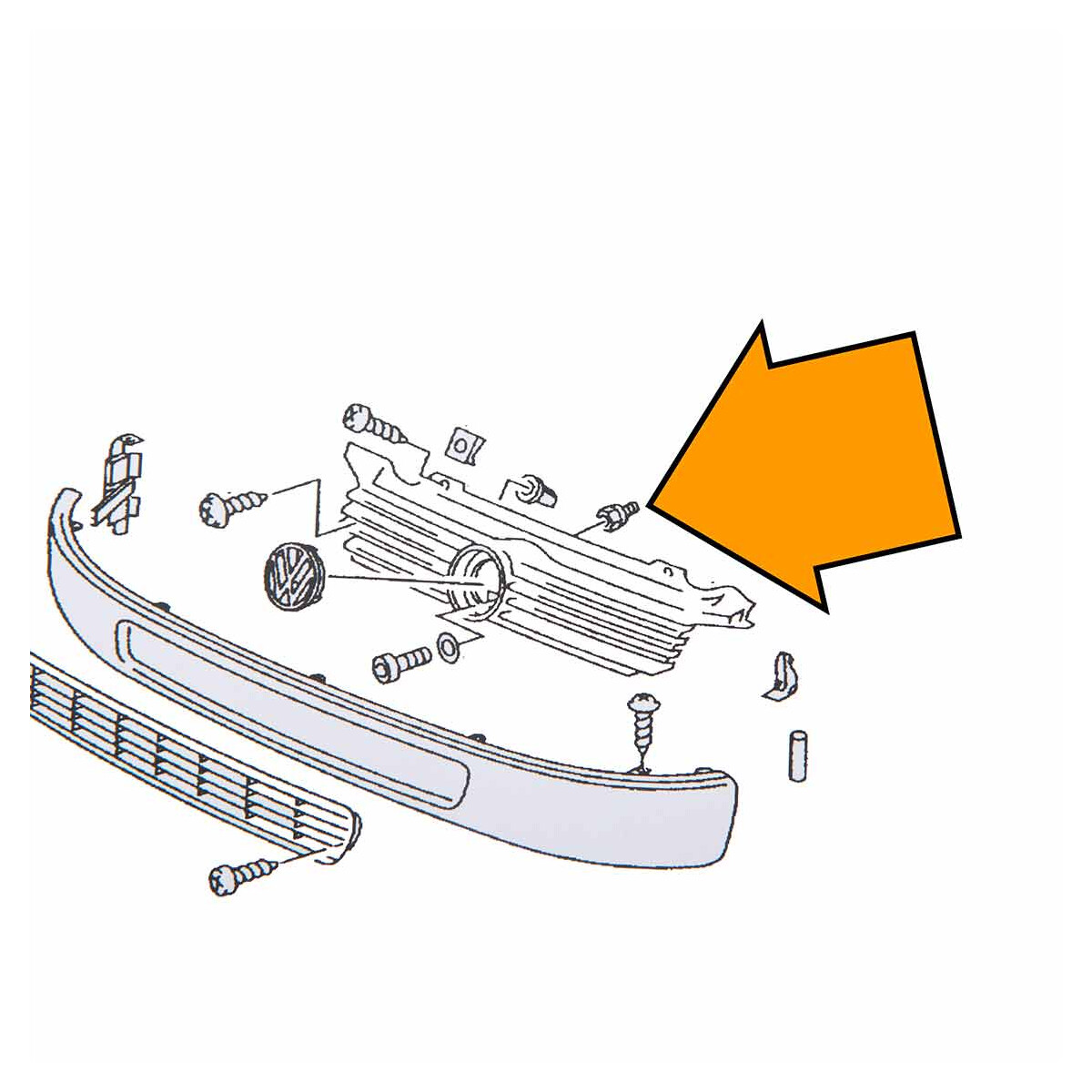 T4 Rubber bush radiator grille, long front, orig. VW, OEM partnr. 7D0 ...