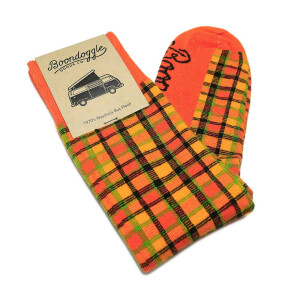 Westfalia-Style 70s Bus Plaid Socks (Orange)