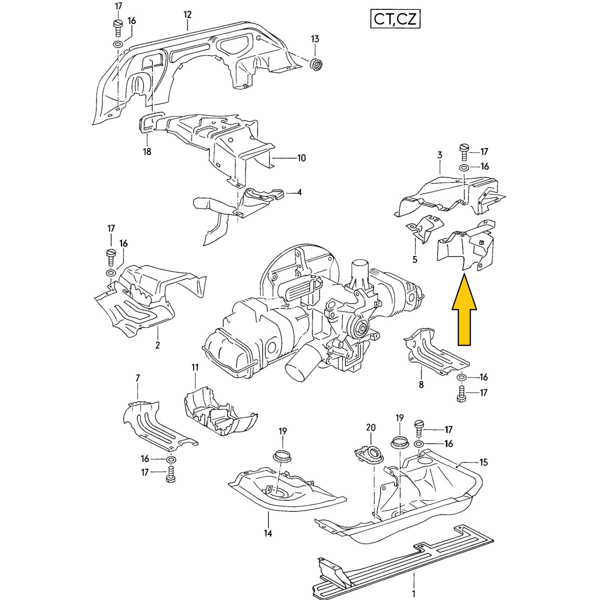 T25 guide plate right CT/CZ 1600cc aircooled 070-119-353 USED, 33,28