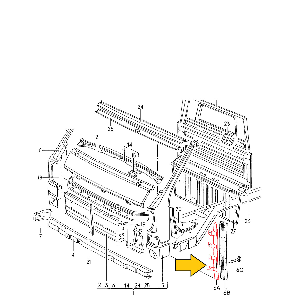 T3 metalen strip tbv tochtstrip links orig.VW 253837931, 33,30