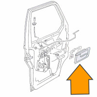 T4 Inner door handle left, grey, OEM partnr. 7D0837019 A 2