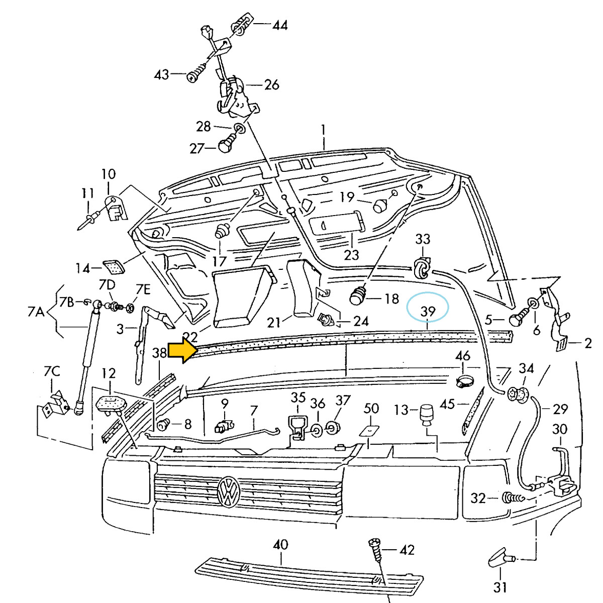 VW Bus T4 bonnet seal OEM-nr. 701 823 727, 29,50