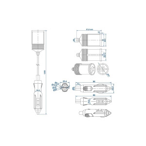 Extension cable 1m with USB charger double type A 12V/24...