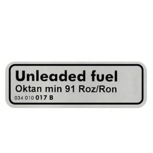 T3 sticker `unleaded fuel oktan min 91 roz/ron` loodvrije...